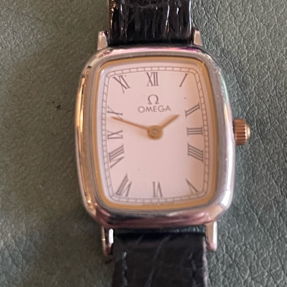 Vintage Omega DeVille Quartz Watch with Original Black Leather Strap and buckle